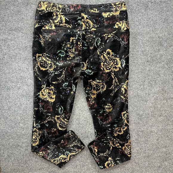 Free People Velvet Skinny Pant 12 Black Floral Print Retro Zip Pockets Mid Rise - Picture 6 of 14